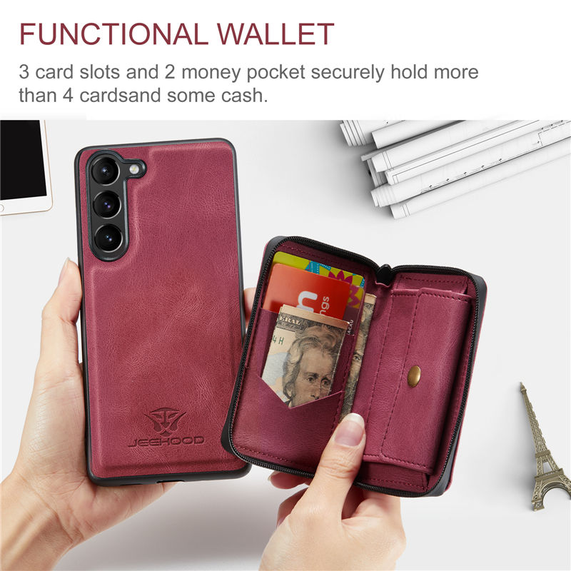 JEEHOOD Samsung Galaxy S25 Zipper Wallet Case