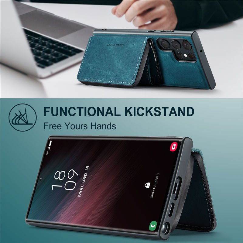 JEEHOOD Samsung Galaxy S25 Ultra 2-in-1 Zipper Wallet Case