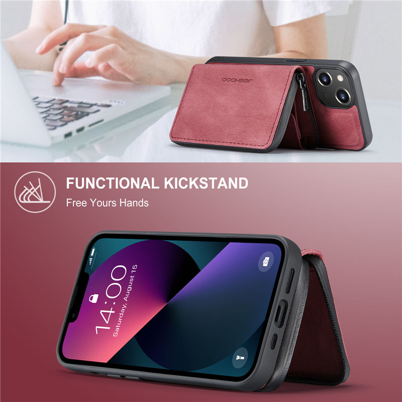 JEEHOOD iPhone 13 Detachable 2-in-1 Zipper Wallet Case