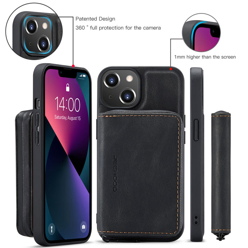 JEEHOOD iPhone 13 Detachable 2-in-1 Zipper Wallet Case