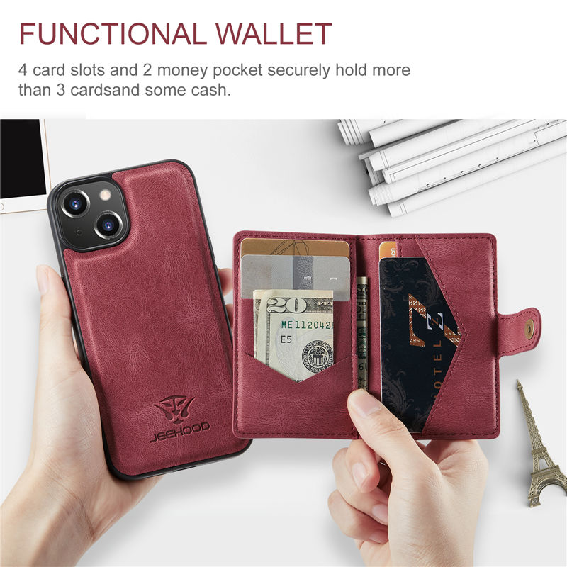 JEEHOOD iPhone 13 2-in-1 Magnetic Wallet Case