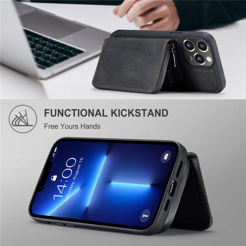 JEEHOOD iPhone 13 Pro Detachable 2-in-1 Zipper Wallet Case