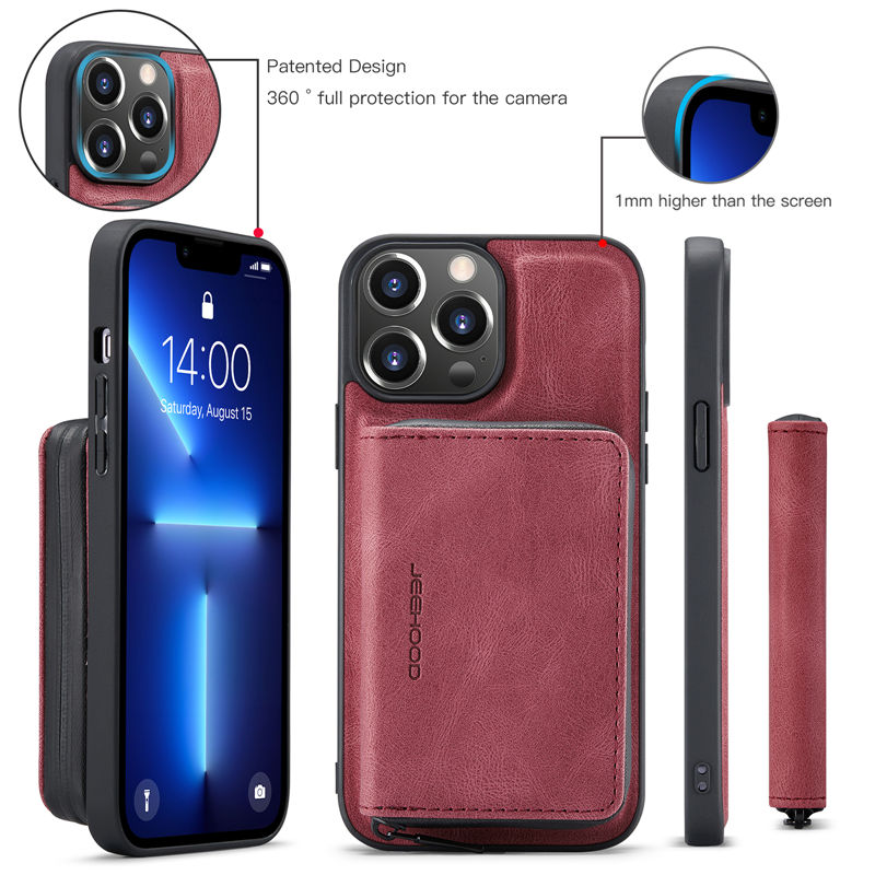 JEEHOOD iPhone 13 Pro Max Detachable 2-in-1 Zipper Wallet Case