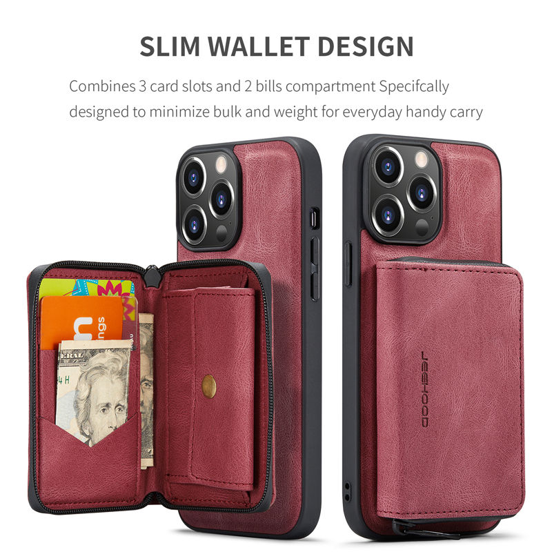 JEEHOOD iPhone 13 Pro Detachable 2-in-1 Zipper Wallet Case
