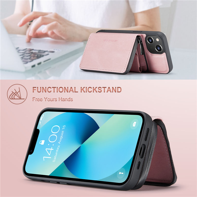 JEEHOOD iPhone 14 Detachable 2-in-1 Zipper Wallet Case