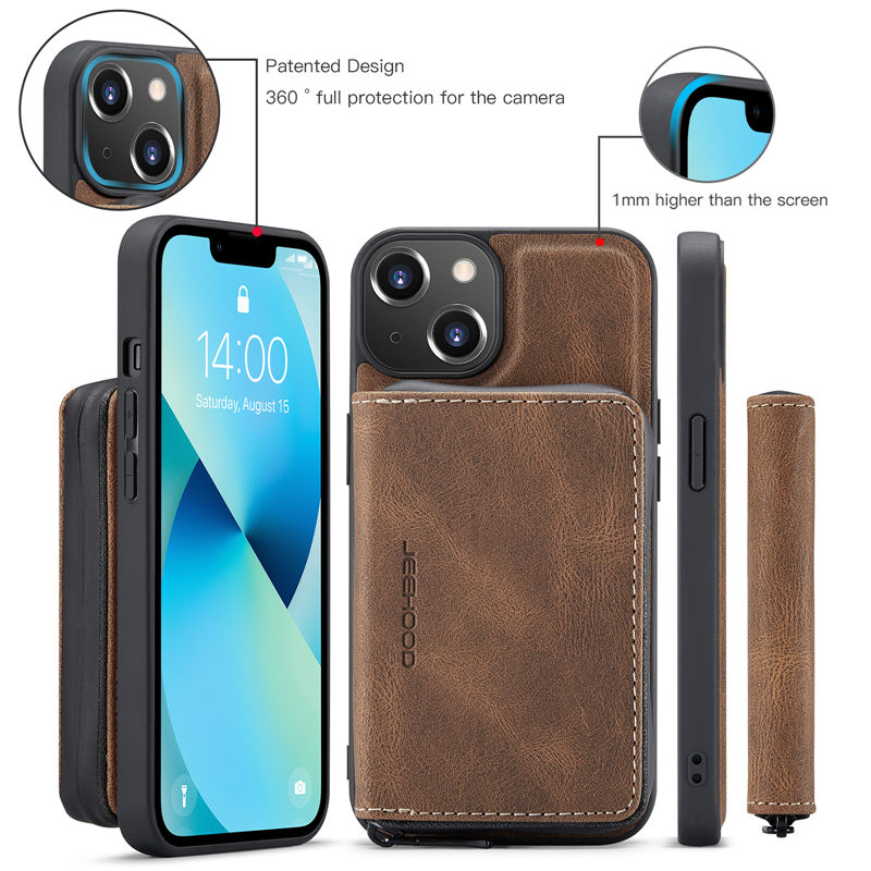 JEEHOOD iPhone 14 Plus Detachable 2-in-1 Zipper Wallet Case