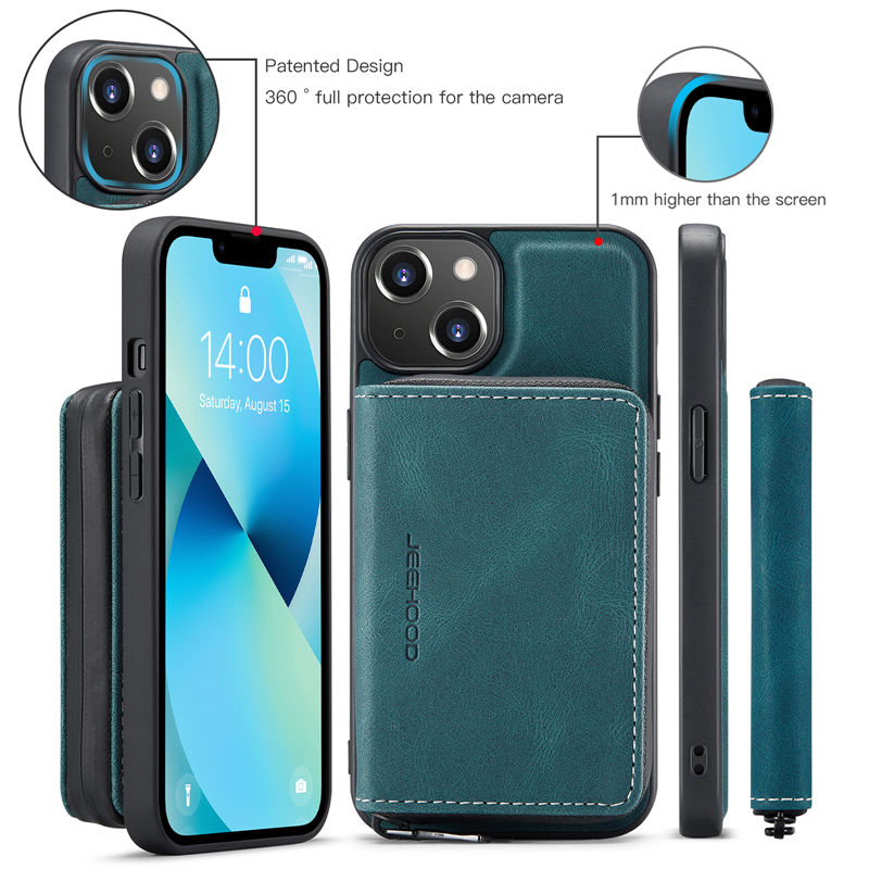 JEEHOOD iPhone 14 Detachable 2-in-1 Zipper Wallet Case