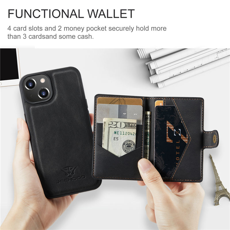 JEEHOOD iPhone 14 Plus 2-in-1 Magnetic Wallet Case