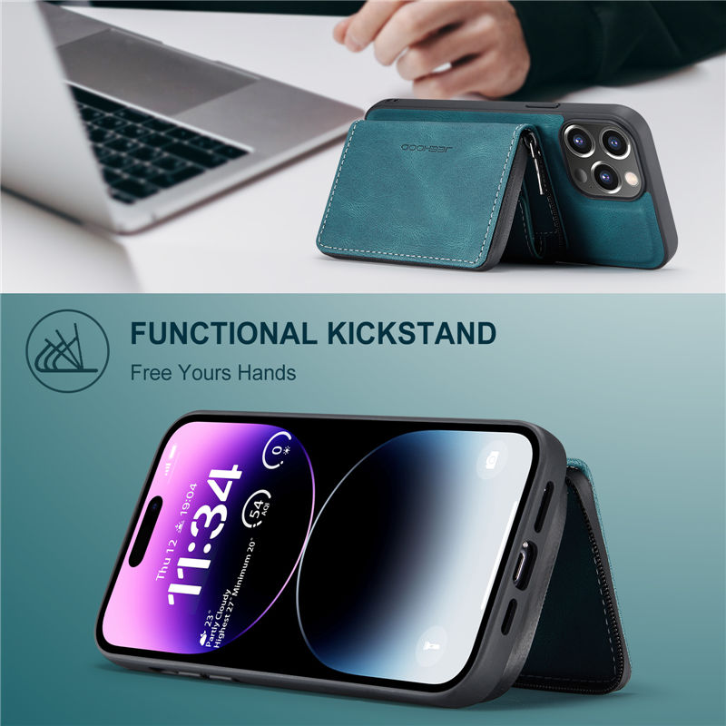 JEEHOOD iPhone 14 Pro Detachable 2-in-1 Zipper Wallet Case