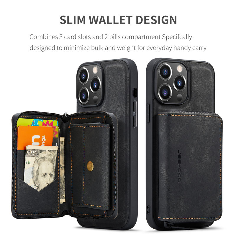 JEEHOOD iPhone 14 Pro Max Detachable 2-in-1 Zipper Wallet Case