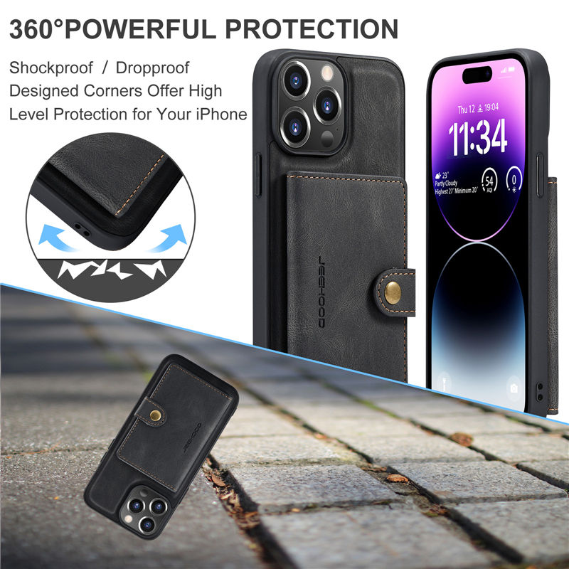 JEEHOOD iPhone 14 Pro 2-in-1 Magnetic Wallet Case