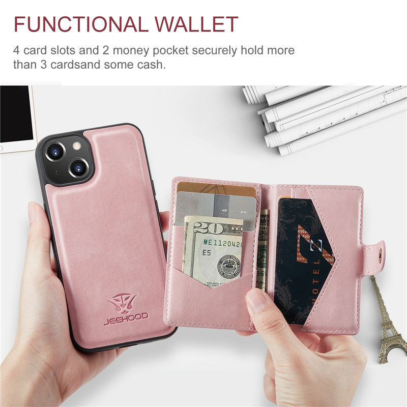 JEEHOOD iPhone 14 2-in-1 Magnetic Wallet Case