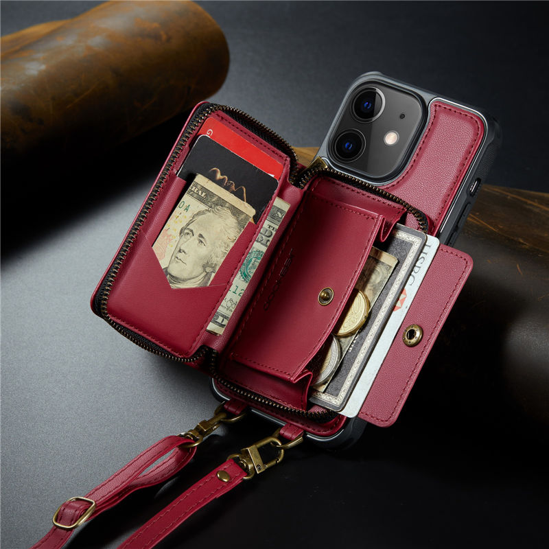 JEEHOOD iPhone 12/12 Pro Zipper Purse wallet case