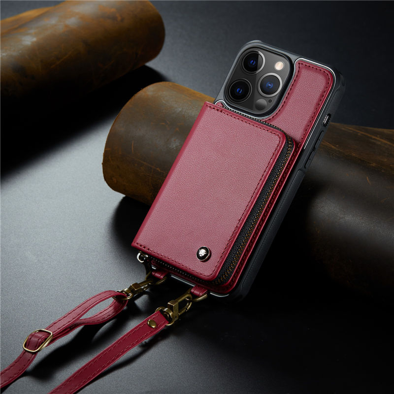 JEEHOOD iPhone 12 Pro Max Zipper Purse wallet case