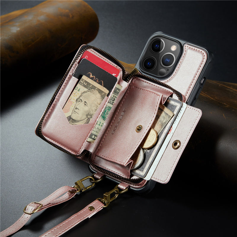 JEEHOOD iPhone 12 Pro Max Zipper Purse wallet case