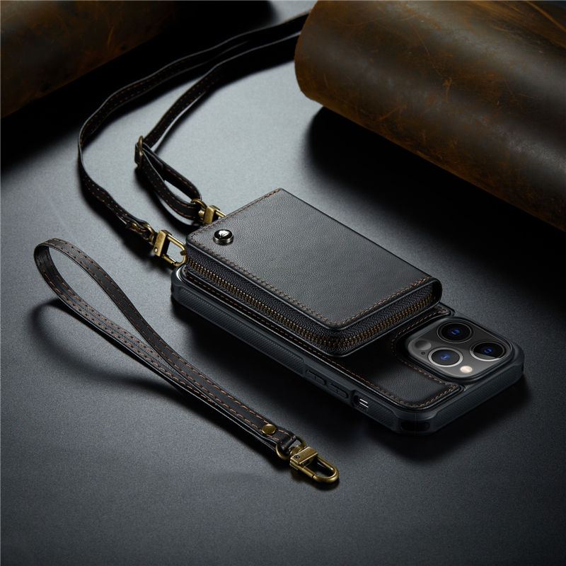 JEEHOOD iPhone 12 Pro Max Zipper Purse wallet case