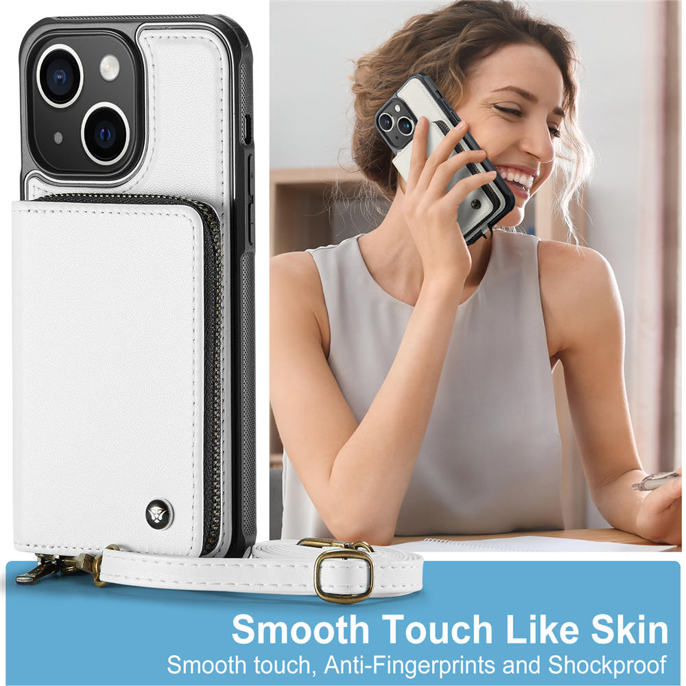 JEEHOOD iPhone 13 Zipper Purse Case with Wrist Strap