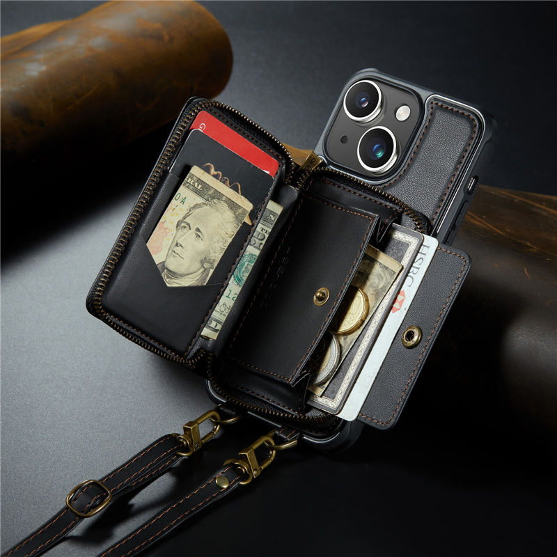 JEEHOOD iPhone 13 Zipper Purse wallet case