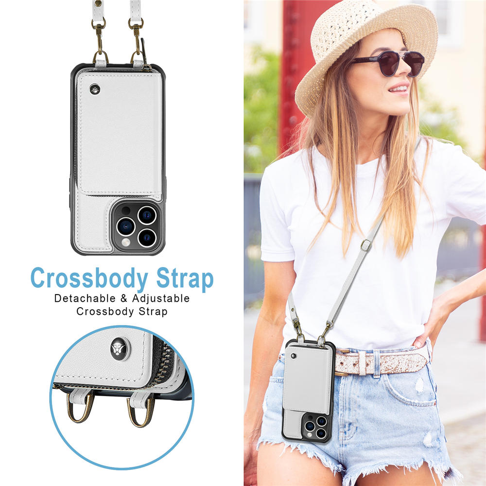 JEEHOOD iPhone 13 Pro Zipper Purse Case with Wrist Strap