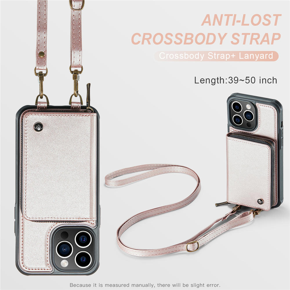 JEEHOOD iPhone 13 Pro Zipper Purse Case with Wrist Strap