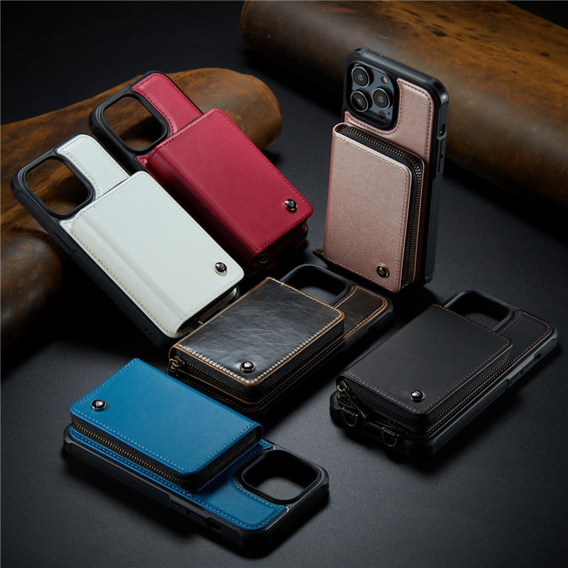 JEEHOOD iPhone 13 Pro Max Zipper Purse wallet case