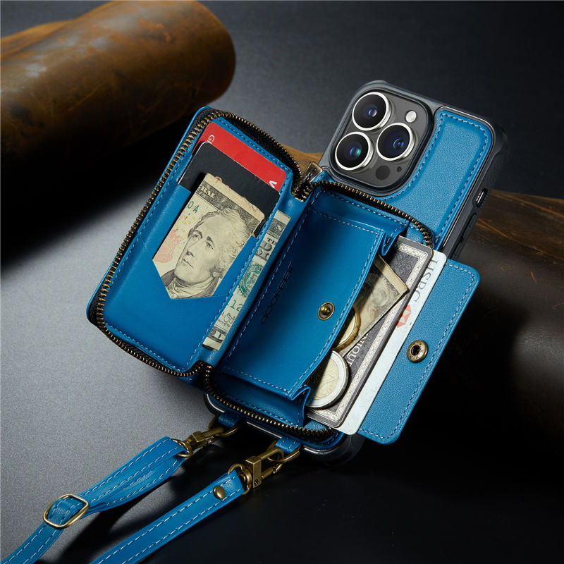 JEEHOOD iPhone 13 Pro Zipper Purse wallet case