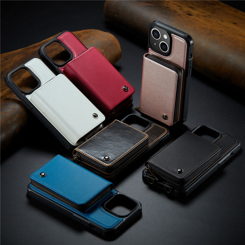 JEEHOOD iPhone 14 Plus Zipper Purse wallet case