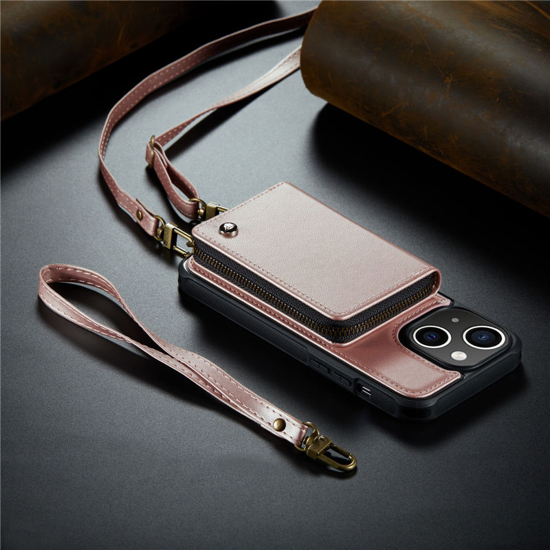 JEEHOOD iPhone 14 Zipper Purse wallet case