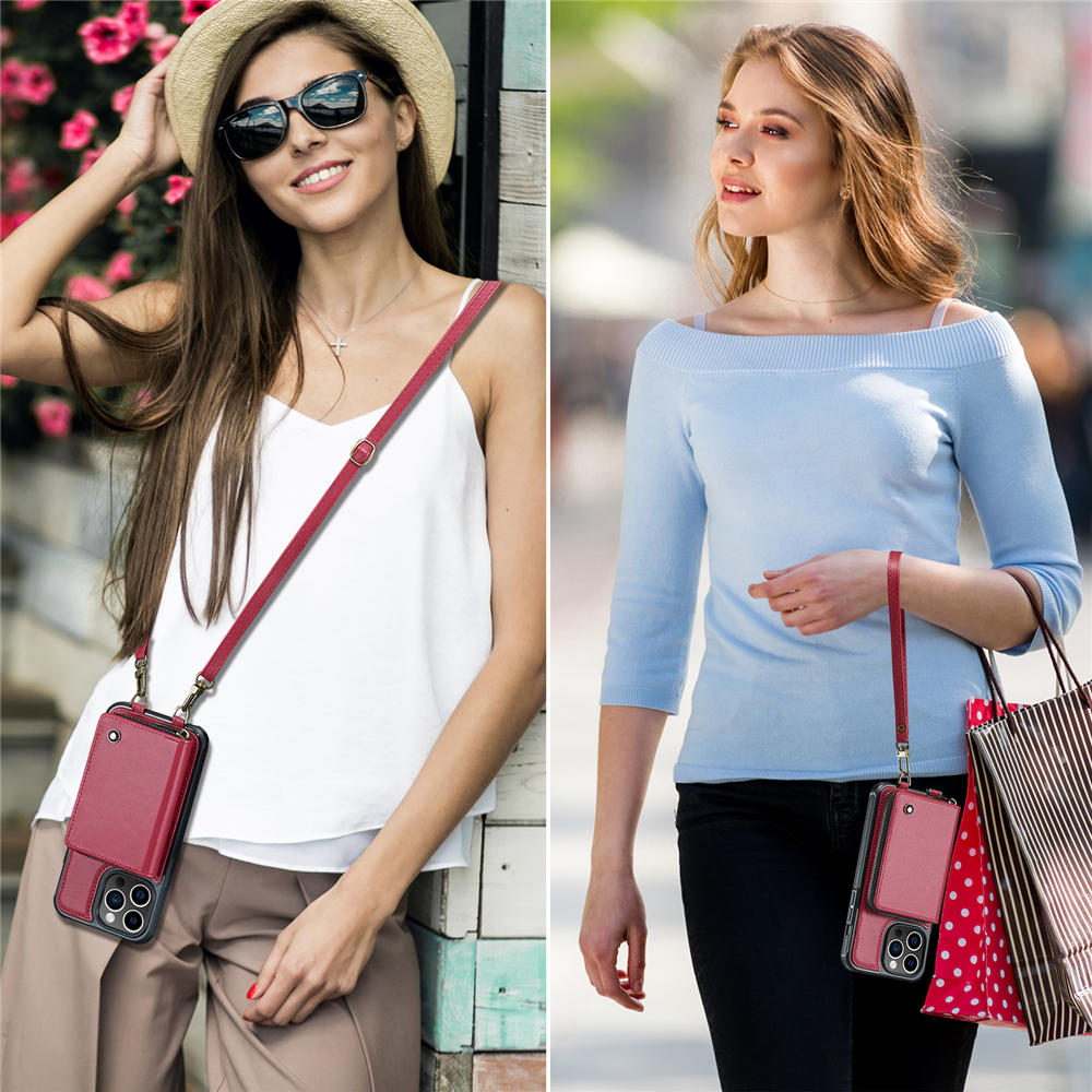 JEEHOOD iPhone 14 Pro Zipper Purse Case with Wrist Strap