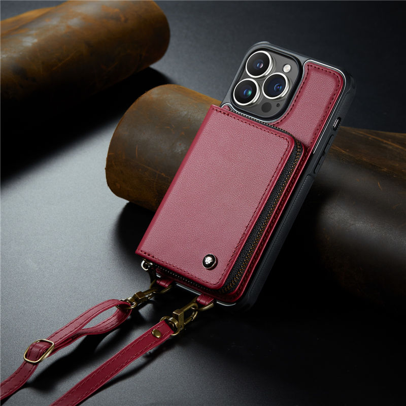 JEEHOOD iPhone 14 Pro Zipper Purse wallet case