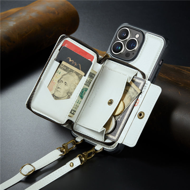 JEEHOOD iPhone 14 Pro Max Zipper Purse wallet case