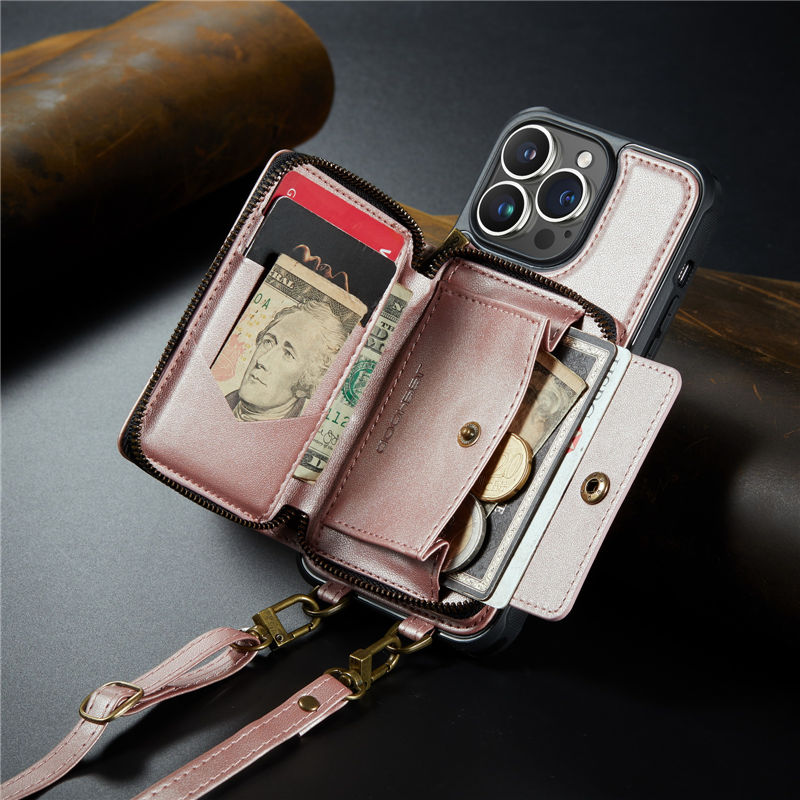 JEEHOOD iPhone 14 Pro Zipper Purse wallet case
