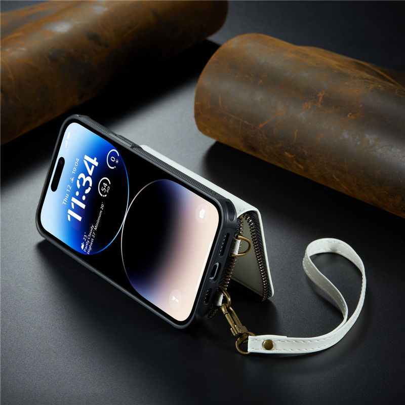 JEEHOOD iPhone 14 Pro Zipper Purse wallet case