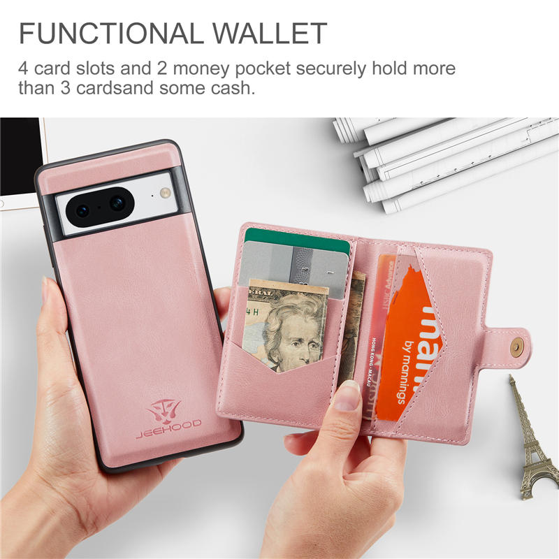 JEEHOOD Google Pixel 8 Detachable 2 in 1 Magnetic Wallet Case
