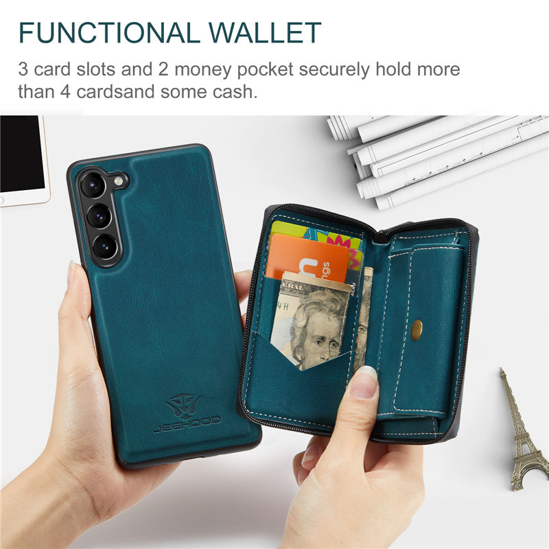 JEEHOOD Samsung Galaxy A14 4G/5G 2-in-1 Zipper Wallet Case