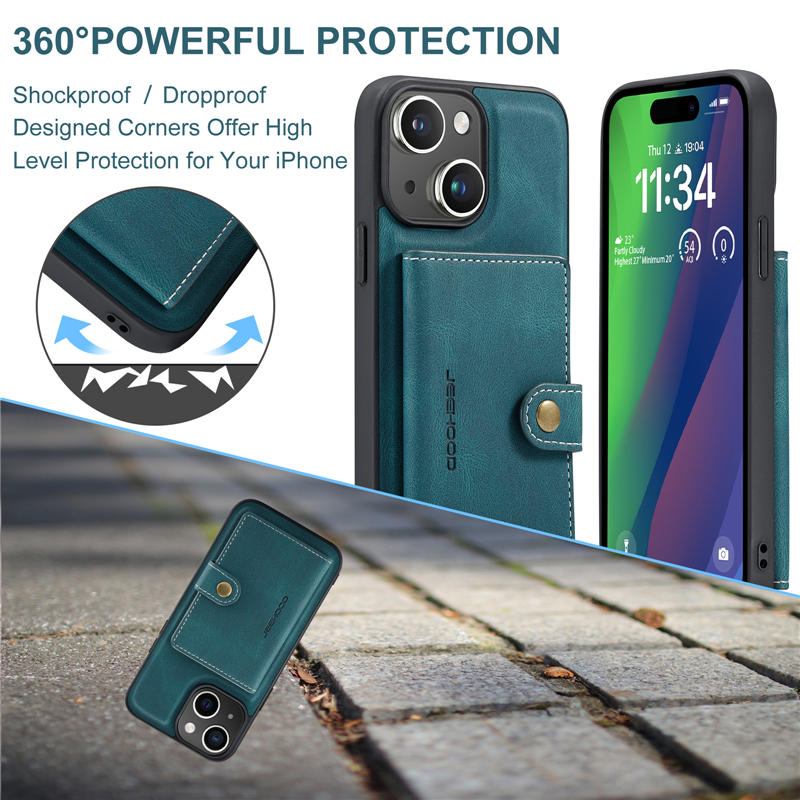 JEEHOOD iPhone 15 2-in-1 Magnetic Wallet Case