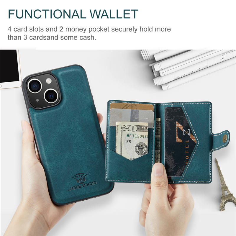JEEHOOD iPhone 15 Plus 2-in-1 Magnetic Wallet Case