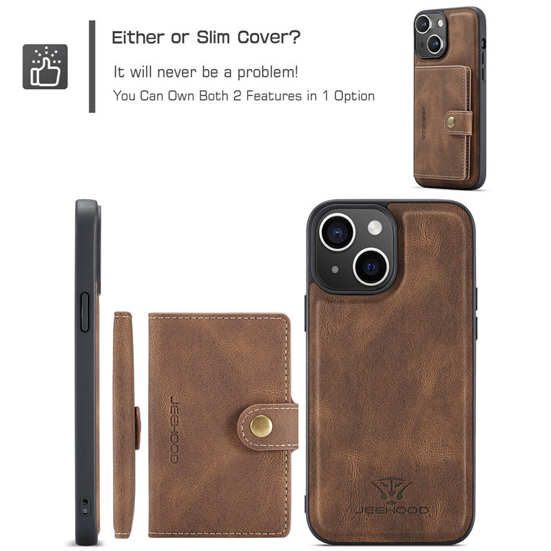 JEEHOOD iPhone 15 2-in-1 Magnetic Wallet Case
