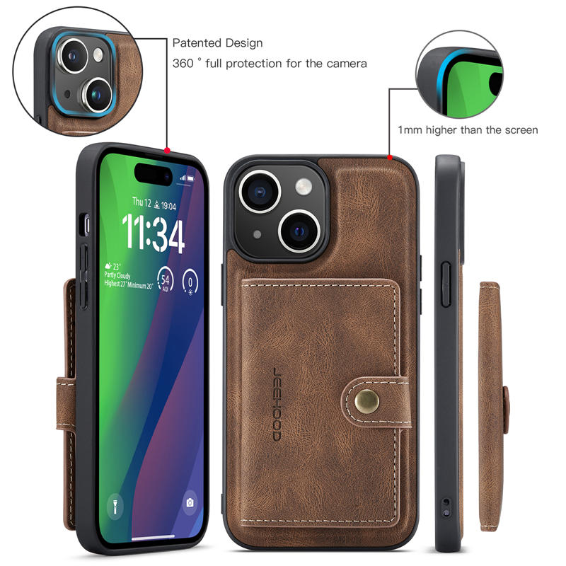 JEEHOOD iPhone 15 Plus 2-in-1 Magnetic Wallet Case