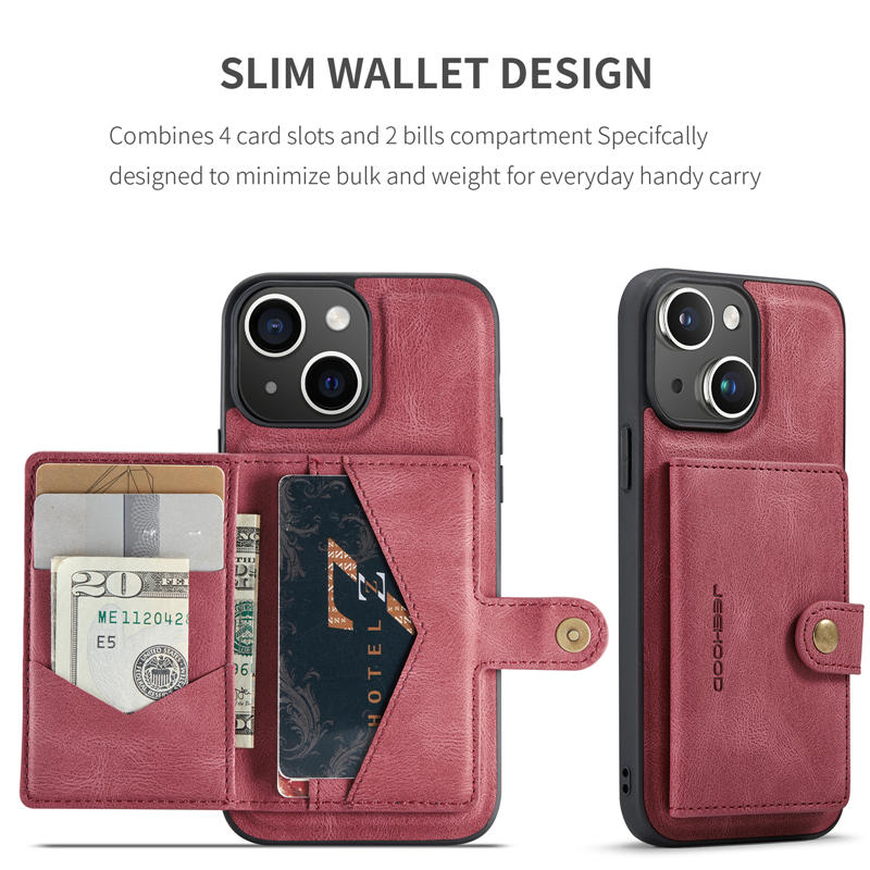 JEEHOOD iPhone 15 Plus 2-in-1 Magnetic Wallet Case