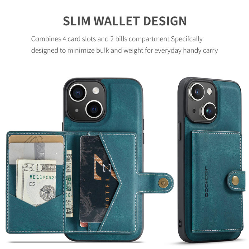 JEEHOOD iPhone 15 2-in-1 Magnetic Wallet Case