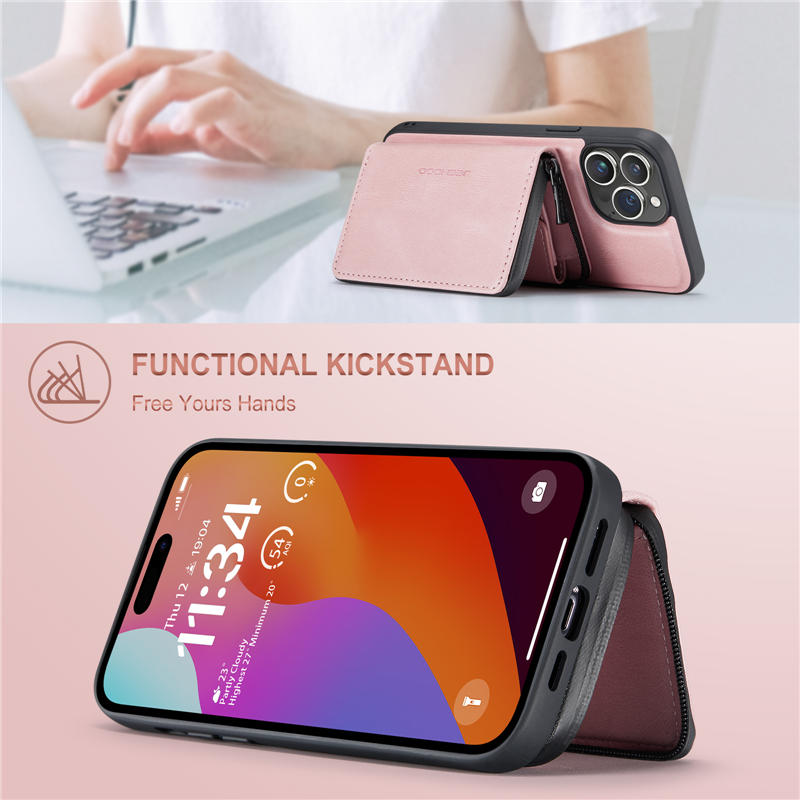 JEEHOOD iPhone 15 Pro Max Detachable 2-in-1 Zipper Wallet Case