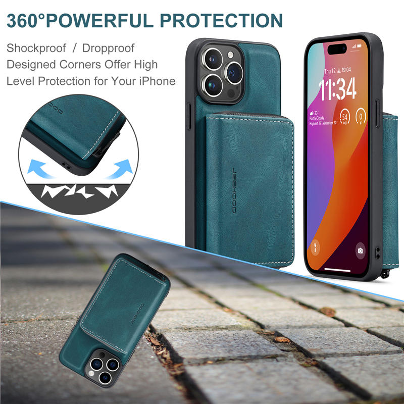 JEEHOOD iPhone 15 Pro Max Detachable 2-in-1 Zipper Wallet Case