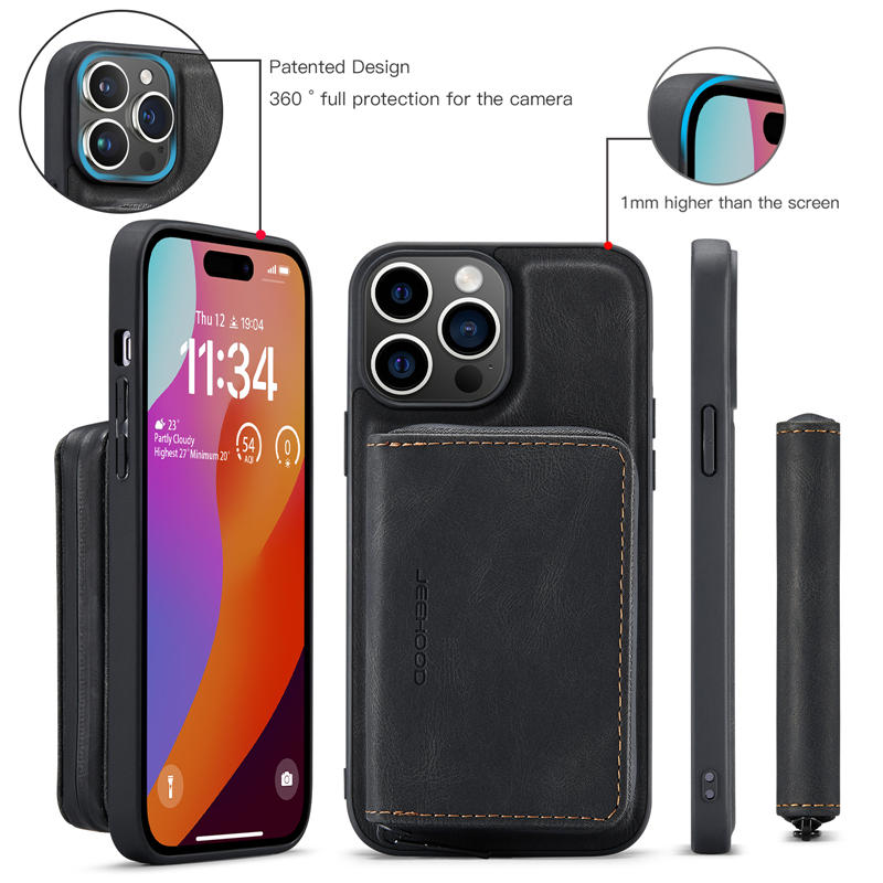 JEEHOOD iPhone 15 Pro Max Detachable 2-in-1 Zipper Wallet Case