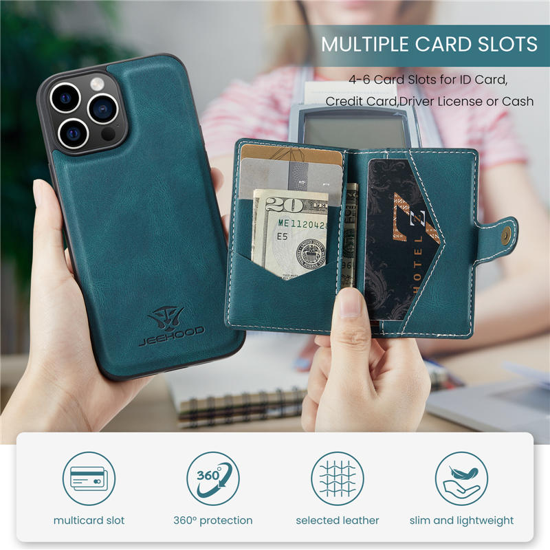 JEEHOOD iPhone 15 Pro 2-in-1 Magnetic Wallet Case