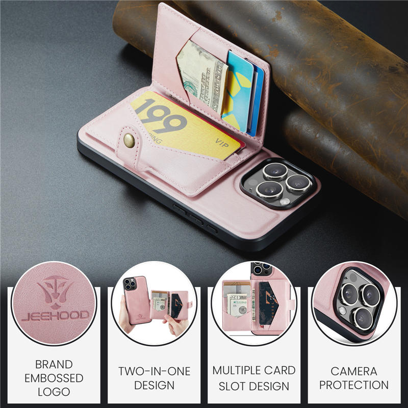 JEEHOOD iPhone 15 Pro 2-in-1 Magnetic Wallet Case