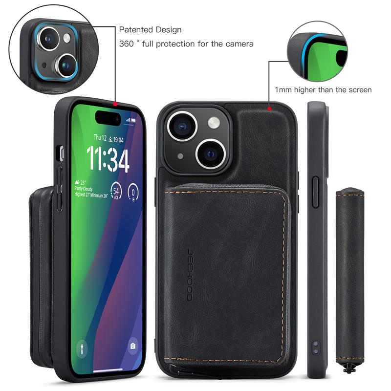 JEEHOOD iPhone 15 Plus Detachable 2-in-1 Zipper Wallet Case