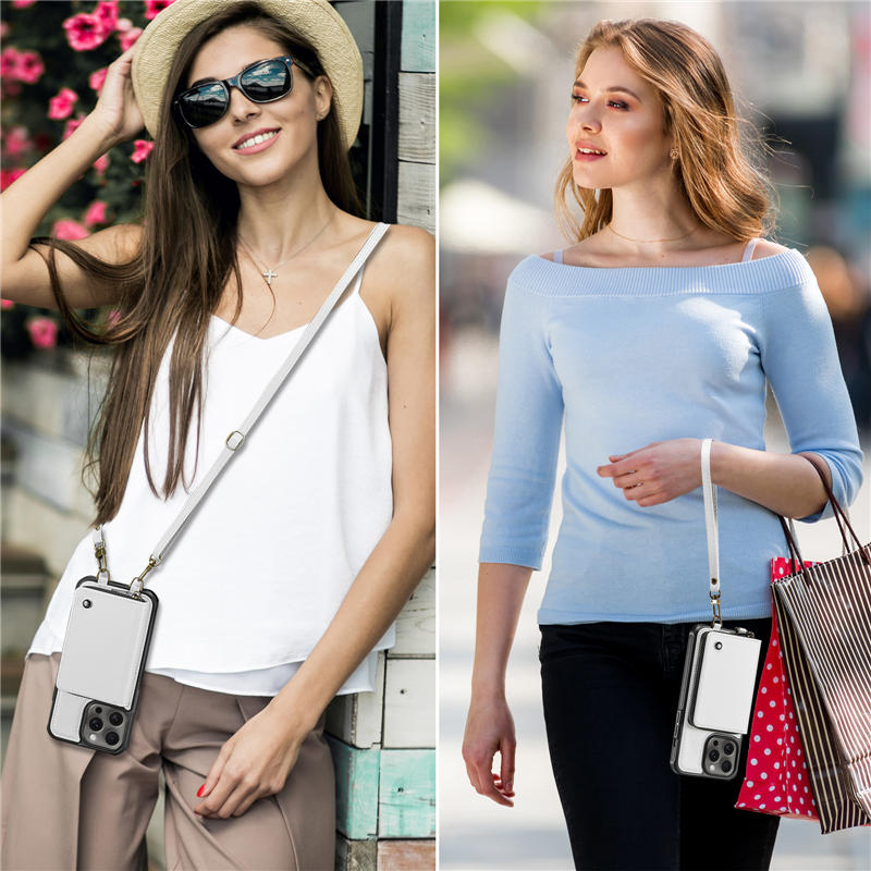 JEEHOOD iPhone 15 Pro Zipper Wallet RFID Blocking Case with Wrist Strap