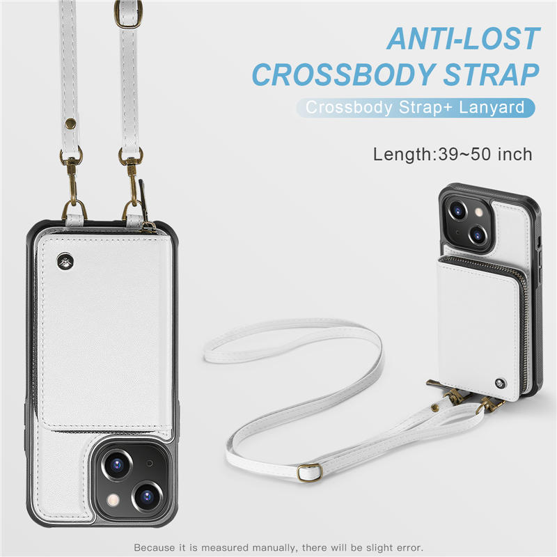 JEEHOOD iPhone 15 Zipper Wallet RFID Blocking Case with Wrist Strap