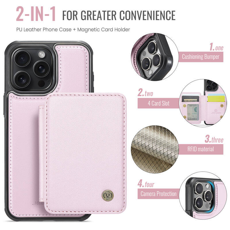 JEEHOOD iPhone 15 Pro Max 2-in-1 Magnetic Wallet Case